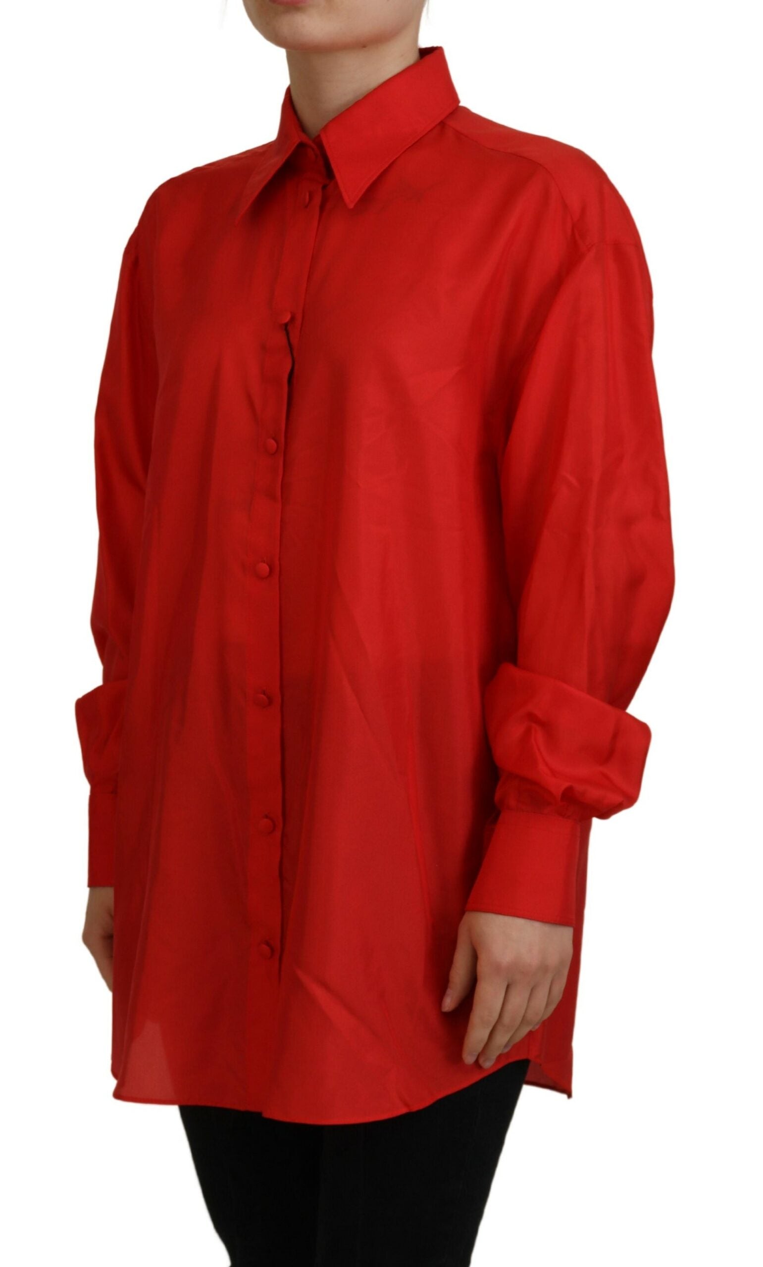 Chemise habillée à manches longues et col en soie rouge Dolce &amp; Gabbana