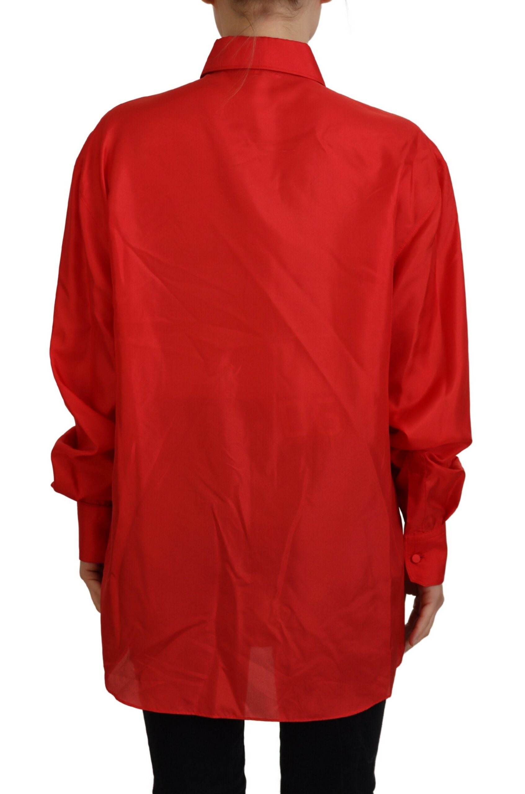 Chemise habillée à manches longues et col en soie rouge Dolce &amp; Gabbana