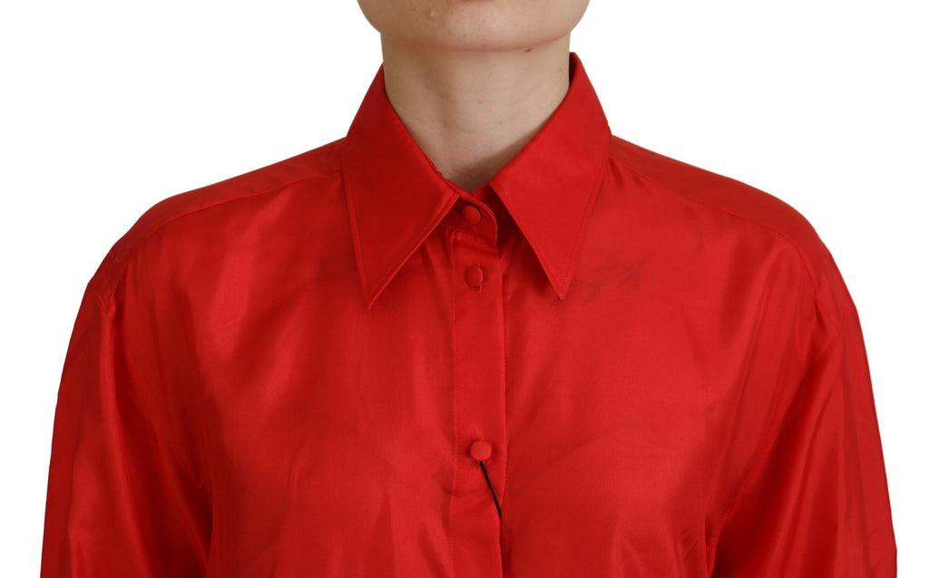 Chemise habillée à manches longues et col en soie rouge Dolce &amp; Gabbana