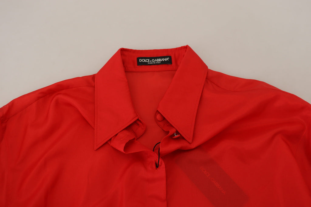 Chemise habillée à manches longues et col en soie rouge Dolce &amp; Gabbana