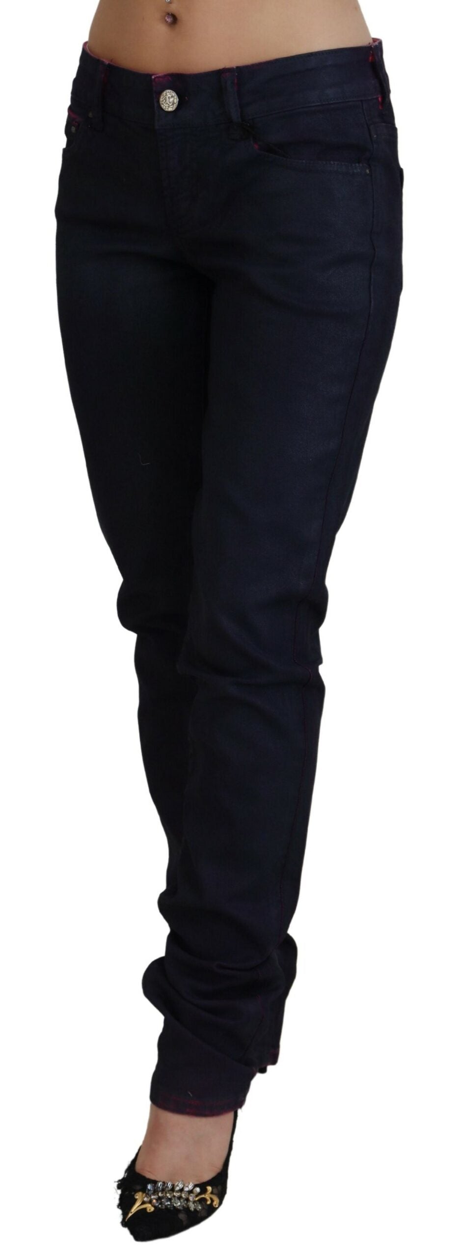 Jean slim noir taille basse Just Cavalli pour femme, coupe décontractée