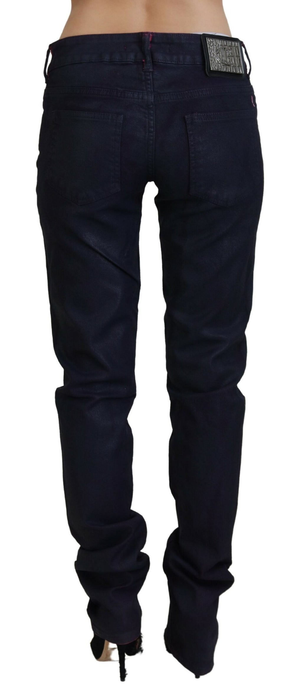 Jean slim noir taille basse Just Cavalli pour femme, coupe décontractée