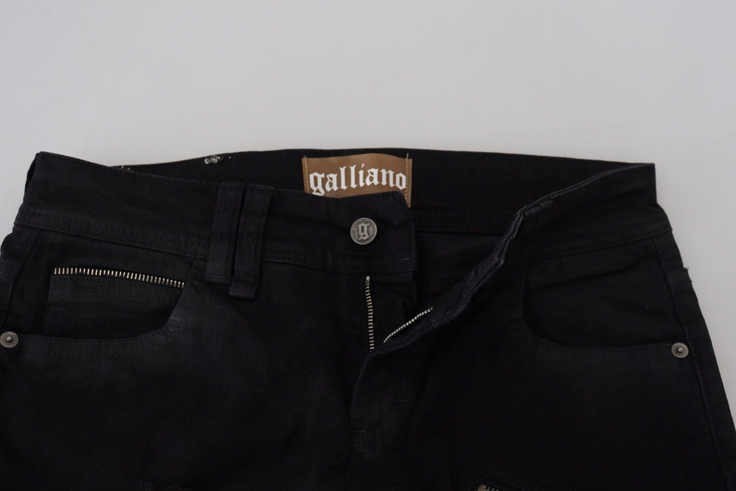 Jean slim taille moyenne en coton noir John Galliano