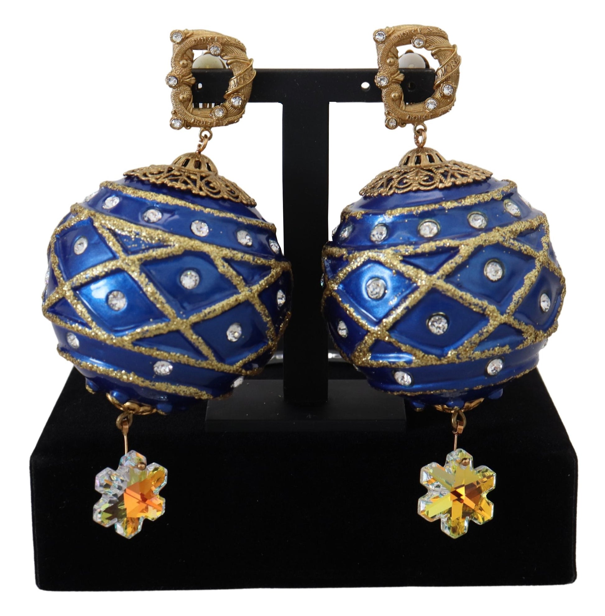Boucles d'oreilles à clip Dolce &amp; Gabbana en laiton doré et cristal bleu