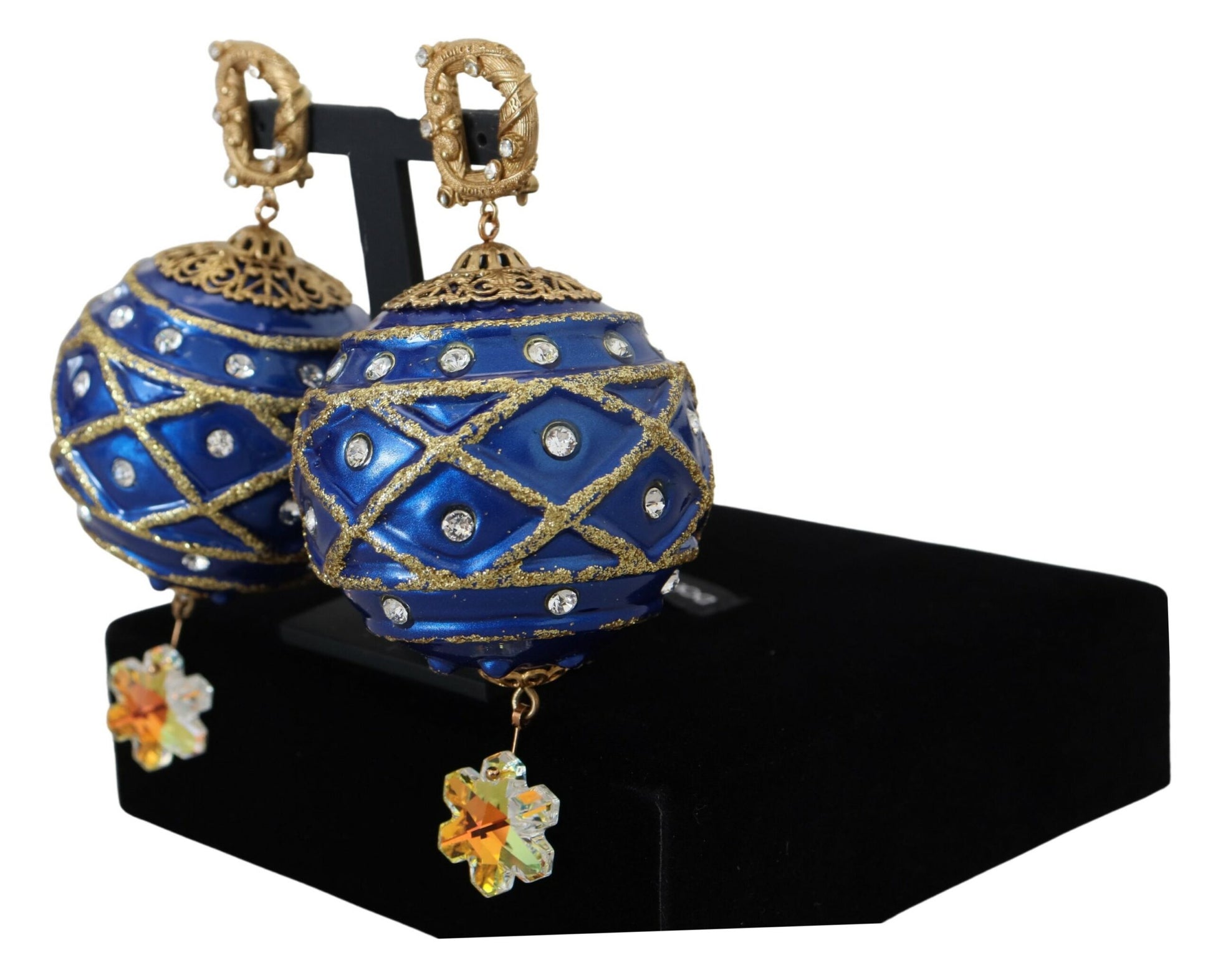 Boucles d'oreilles à clip Dolce &amp; Gabbana en laiton doré et cristal bleu