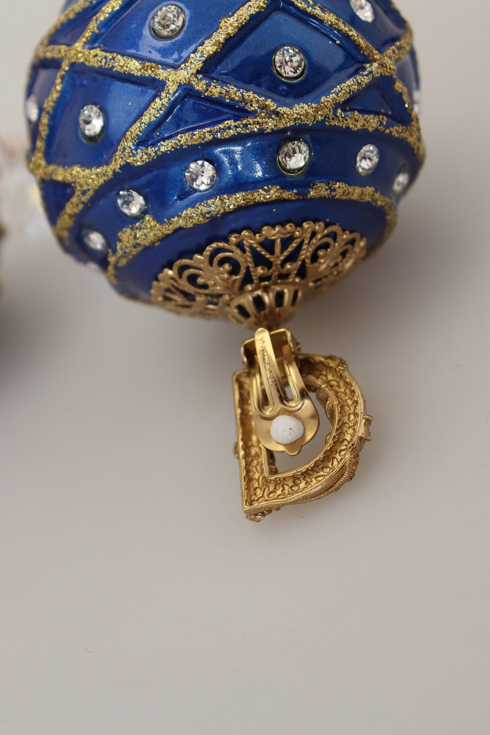 Boucles d'oreilles à clip Dolce &amp; Gabbana en laiton doré et cristal bleu