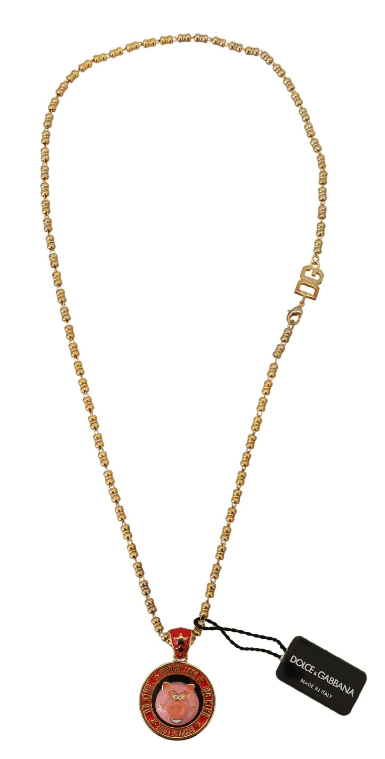 Collier Dolce &amp; Gabbana avec pendentif logo SUPER PIG en laiton doré