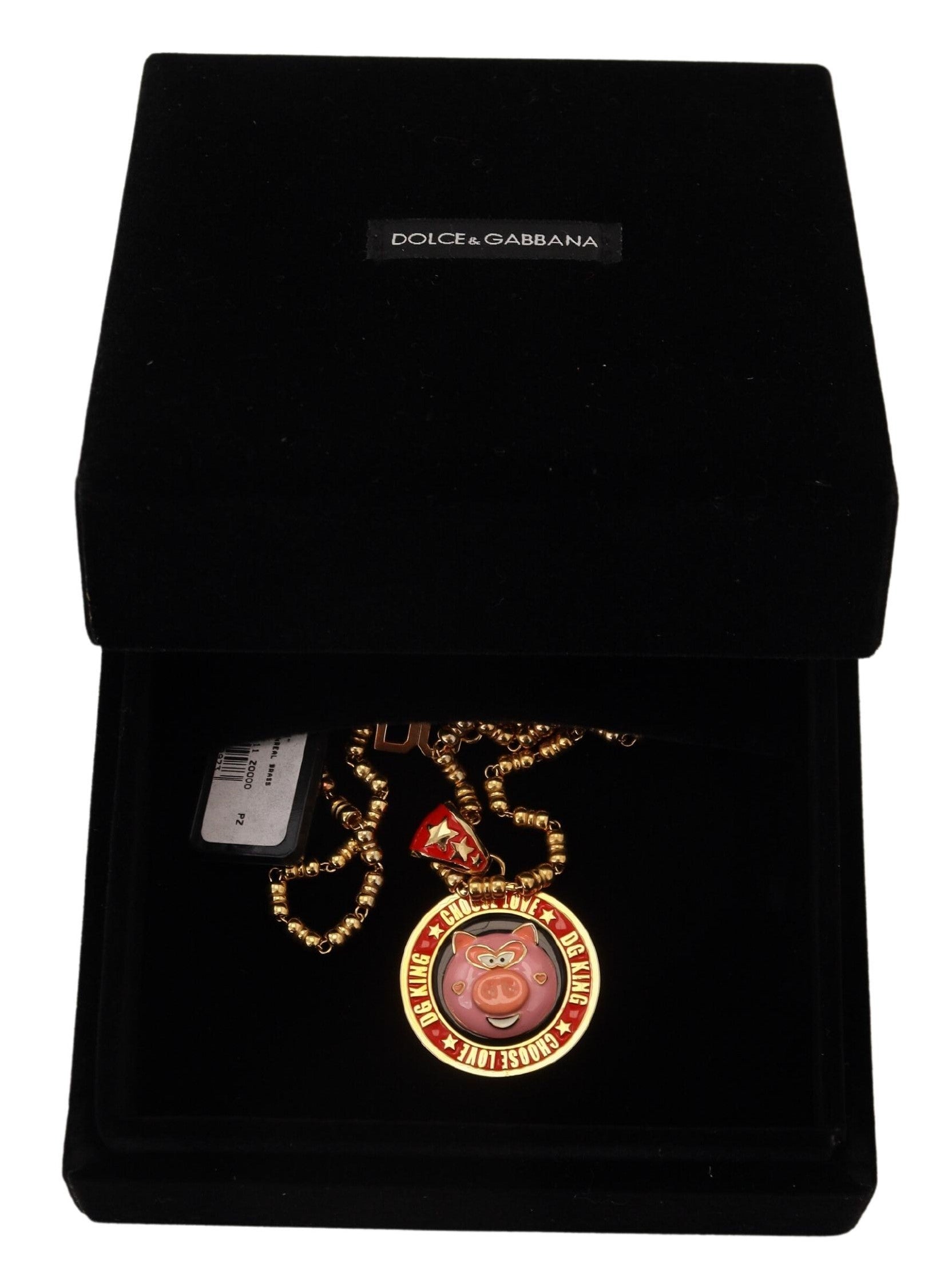 Collier Dolce &amp; Gabbana avec pendentif logo SUPER PIG en laiton doré