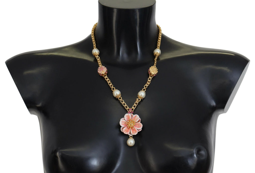 Collier Dolce &amp; Gabbana doré orné de cristaux floraux roses