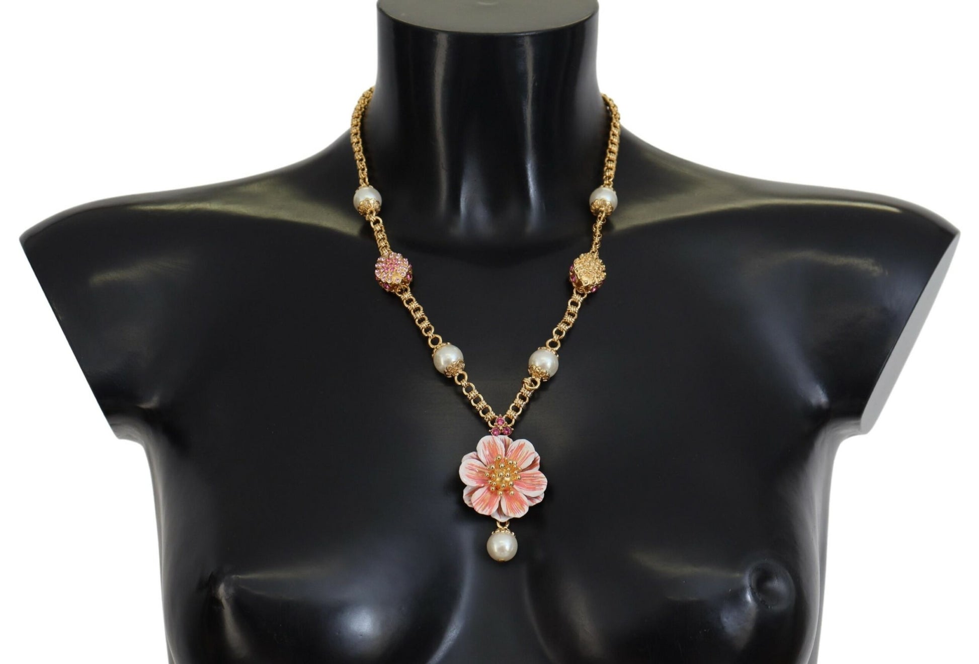 Collier Dolce &amp; Gabbana doré orné de cristaux floraux roses