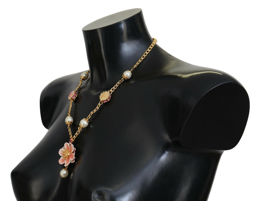 Collier Dolce &amp; Gabbana doré orné de cristaux floraux roses