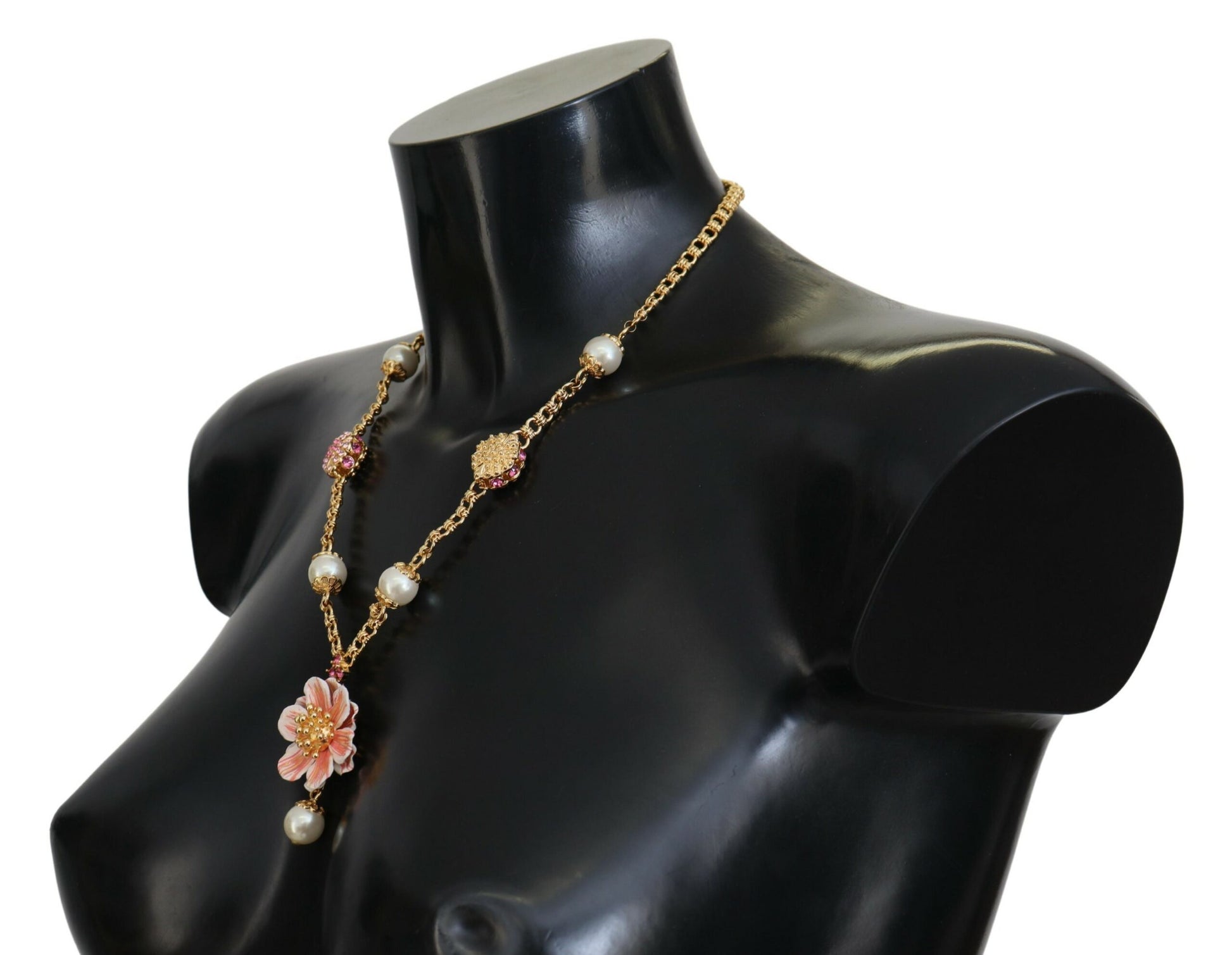 Collier Dolce &amp; Gabbana doré orné de cristaux floraux roses