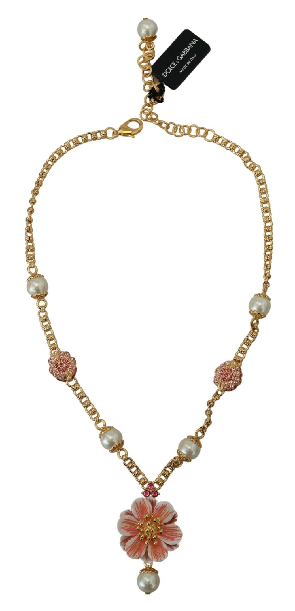 Collier Dolce &amp; Gabbana doré orné de cristaux floraux roses