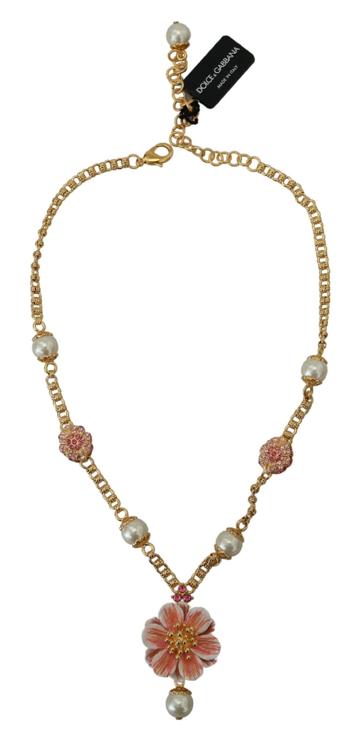 Collier Dolce &amp; Gabbana doré orné de cristaux floraux roses