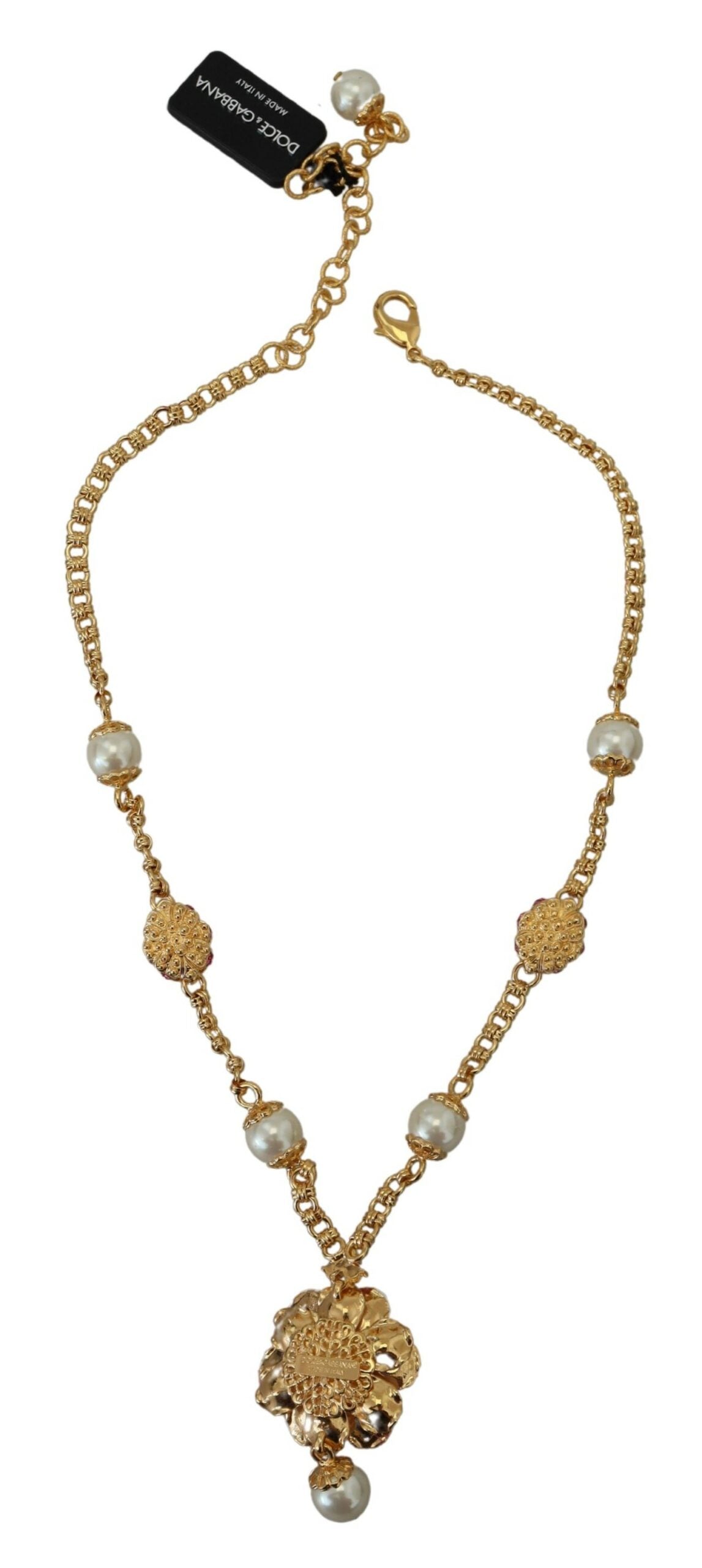 Collier Dolce &amp; Gabbana doré orné de cristaux floraux roses
