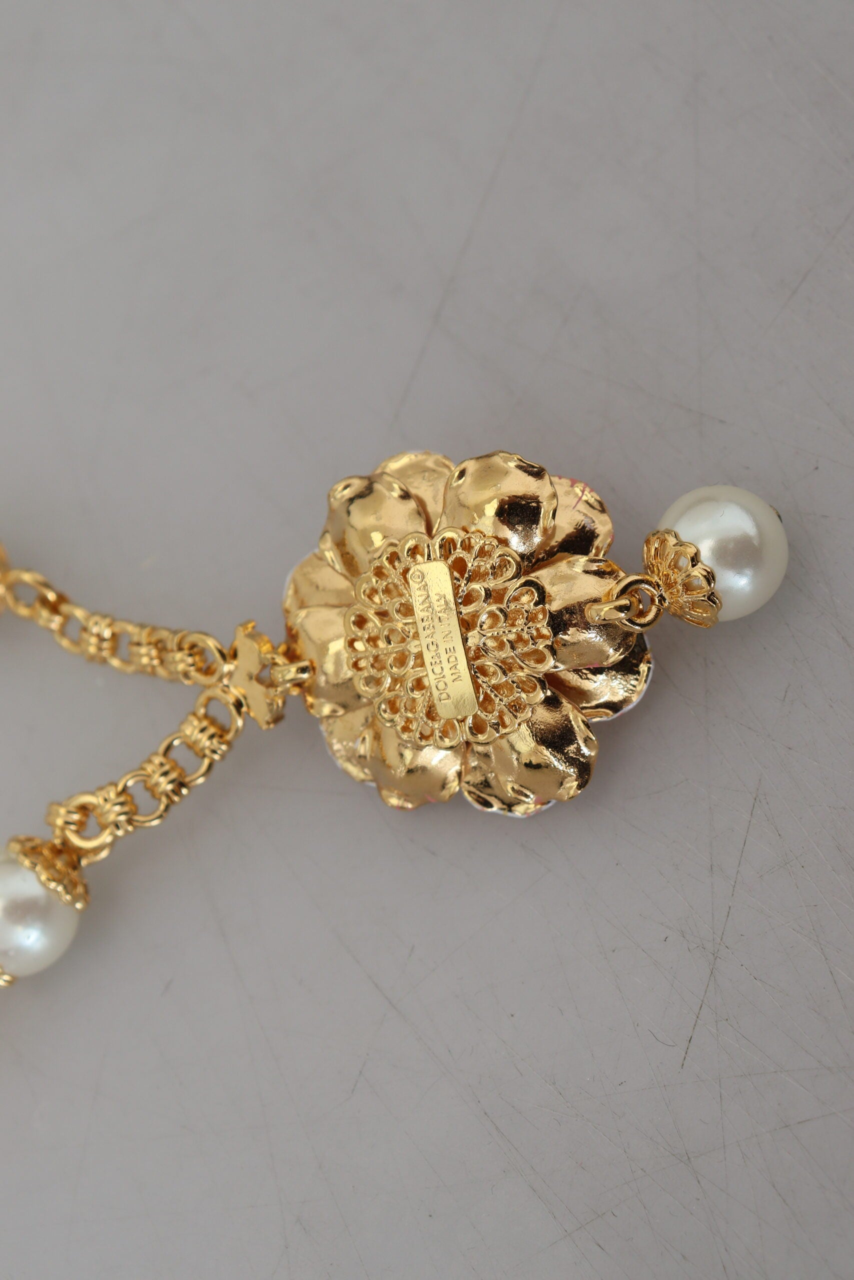 Collier Dolce &amp; Gabbana doré orné de cristaux floraux roses
