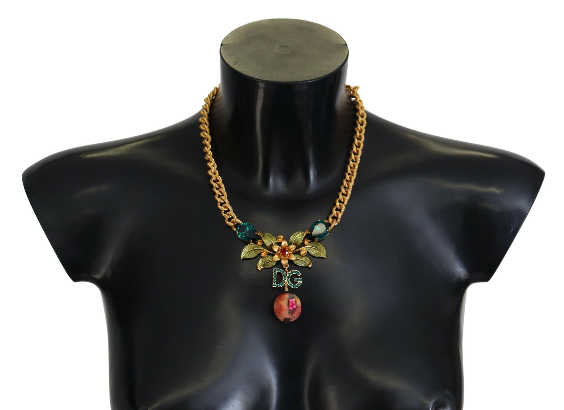 Collier Dolce &amp; Gabbana en laiton doré avec logo en cristal et motif floral fruité