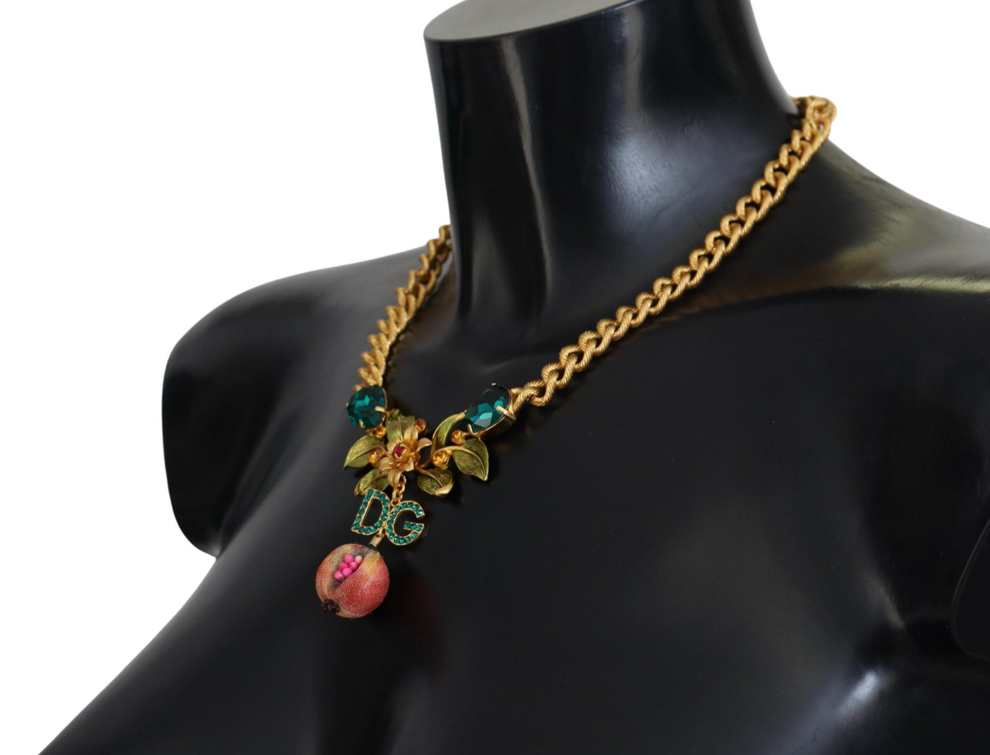 Collier Dolce &amp; Gabbana en laiton doré avec logo en cristal et motif floral fruité