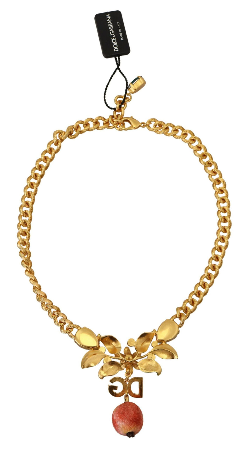 Collier Dolce &amp; Gabbana en laiton doré avec logo en cristal et motif floral fruité