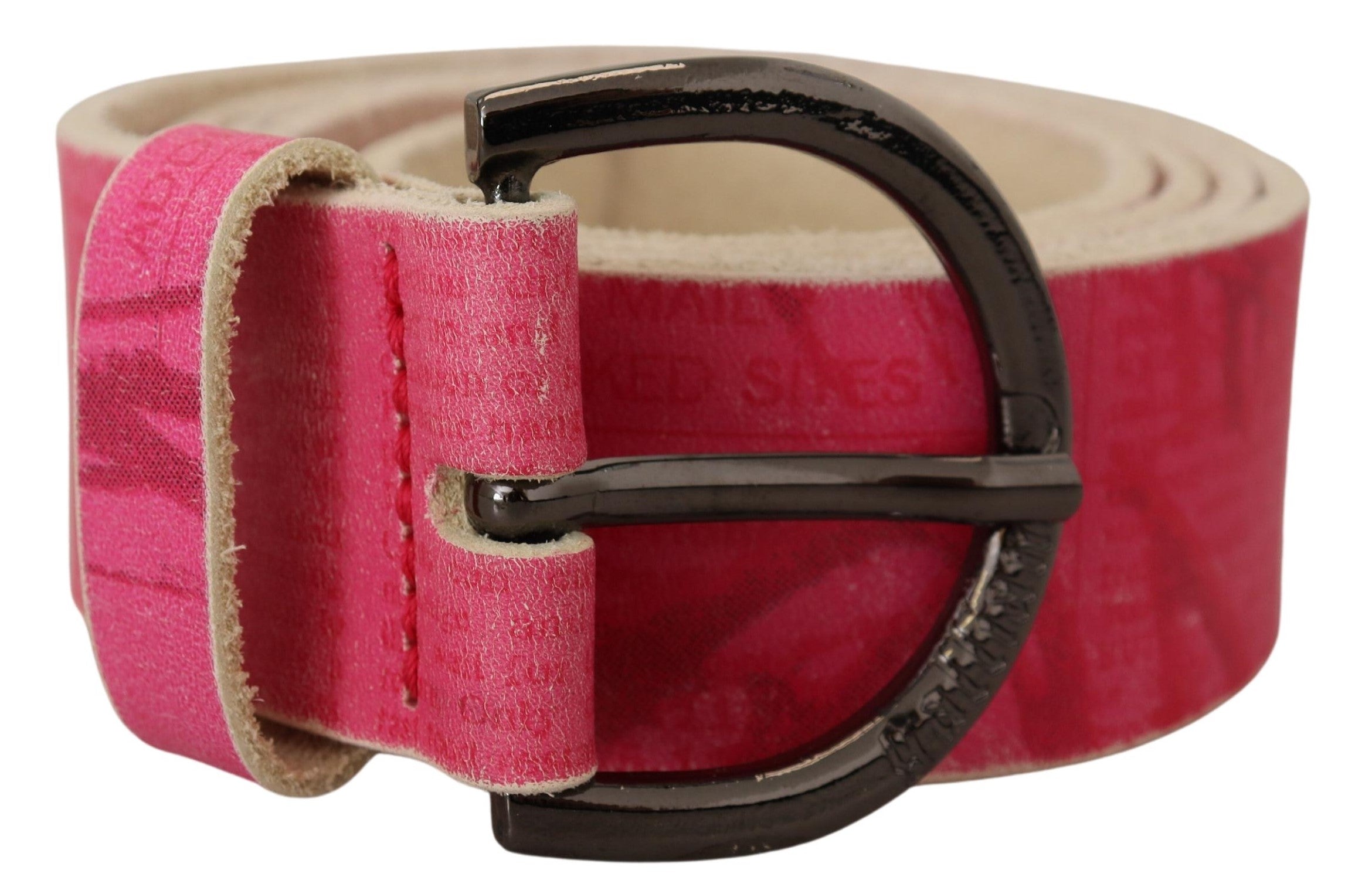 Ceinture à boucle ronde en cuir rose avec logo John Galliano