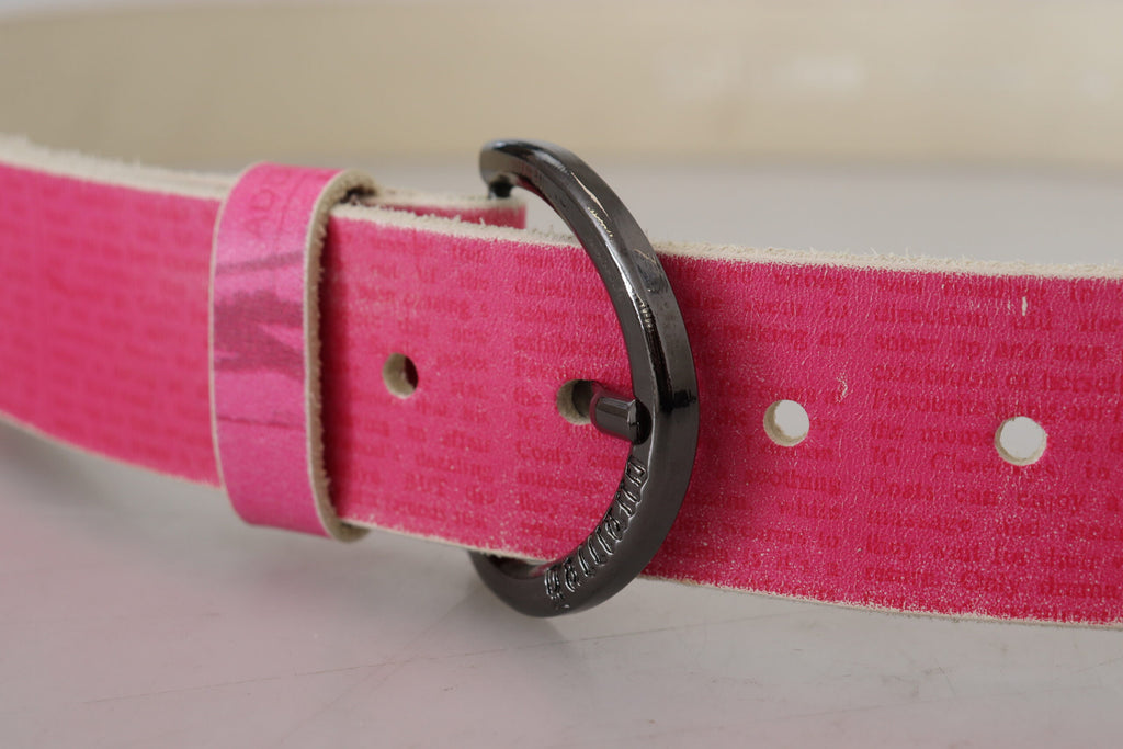 Ceinture à boucle ronde en cuir rose avec logo John Galliano