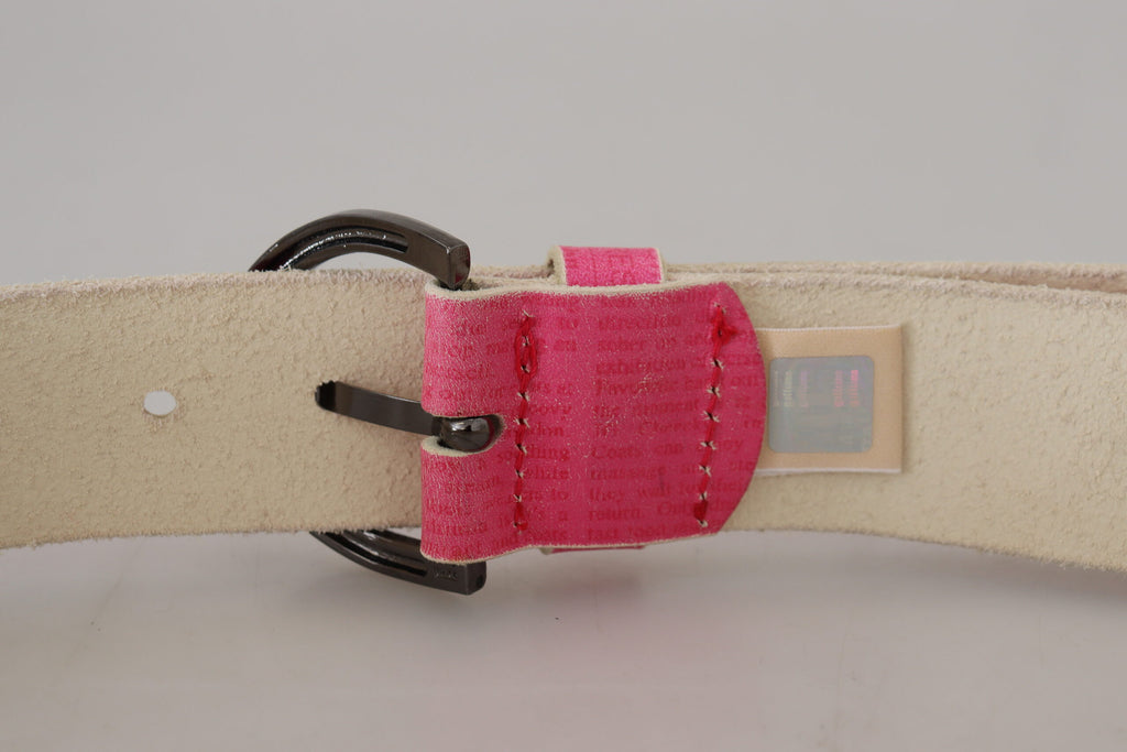 Ceinture à boucle ronde en cuir rose avec logo John Galliano