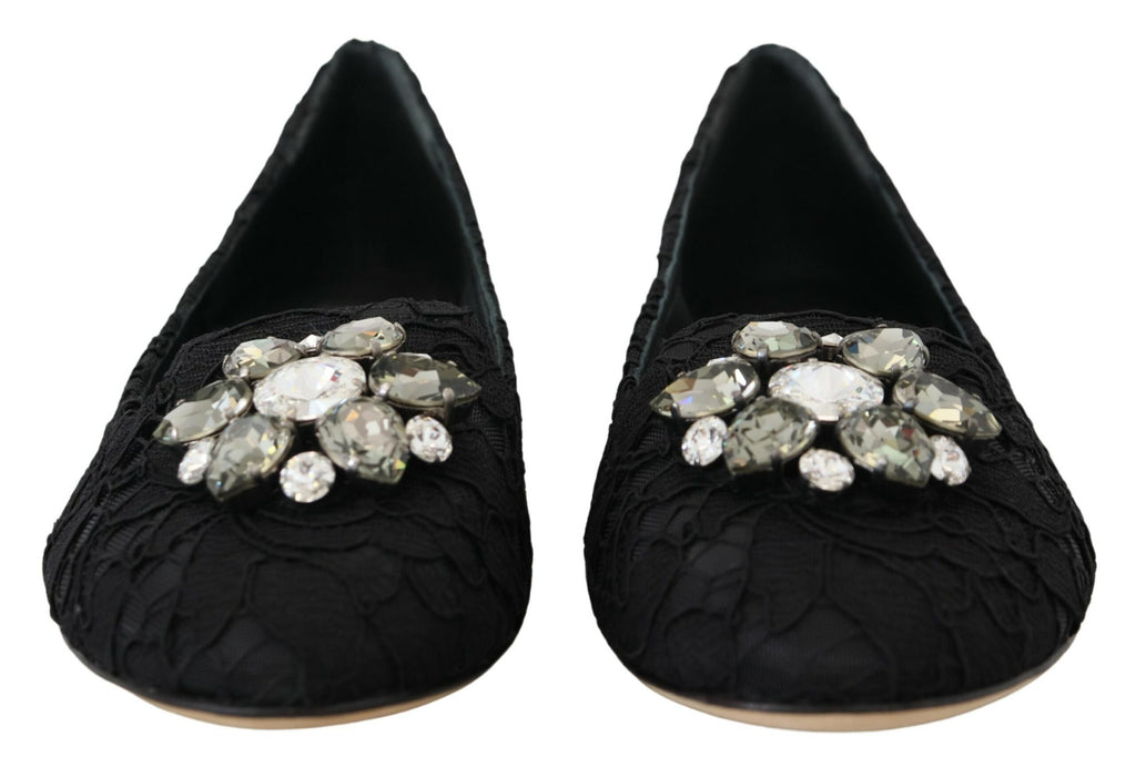 Chaussures plates en dentelle et cristaux Dolce &amp; Gabbana Taormina noires