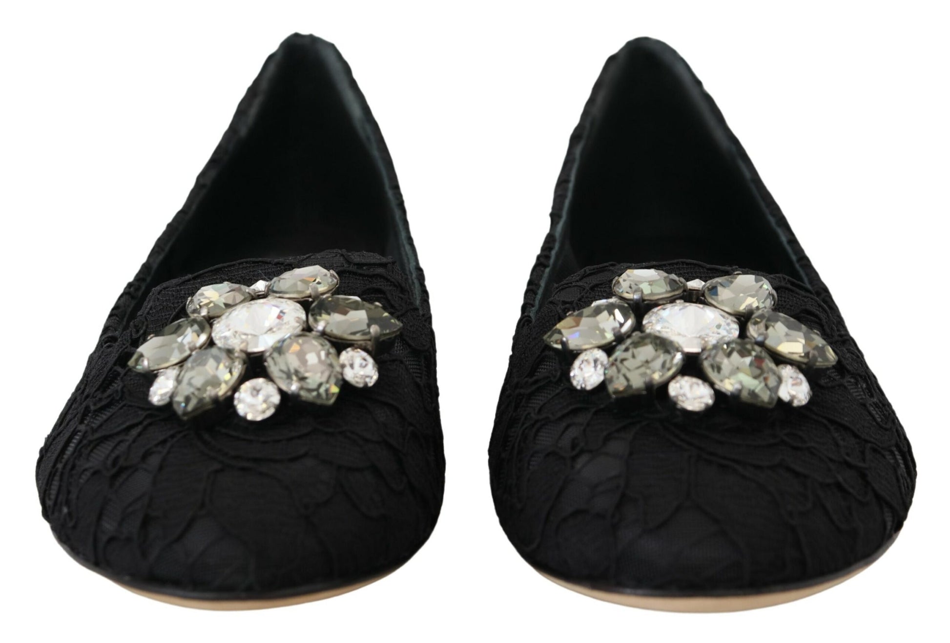 Chaussures plates en dentelle et cristaux Dolce &amp; Gabbana Taormina noires