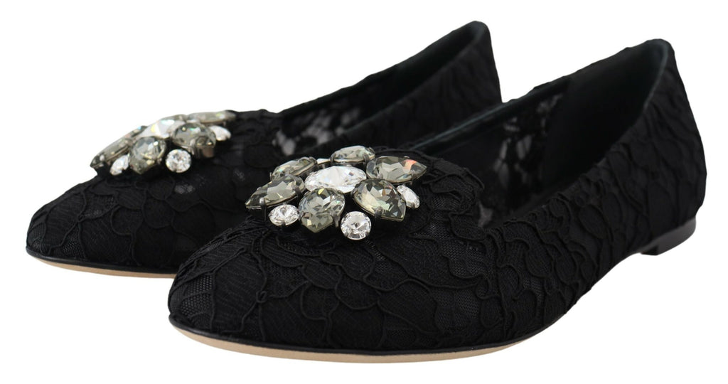 Chaussures plates en dentelle et cristaux Dolce &amp; Gabbana Taormina noires