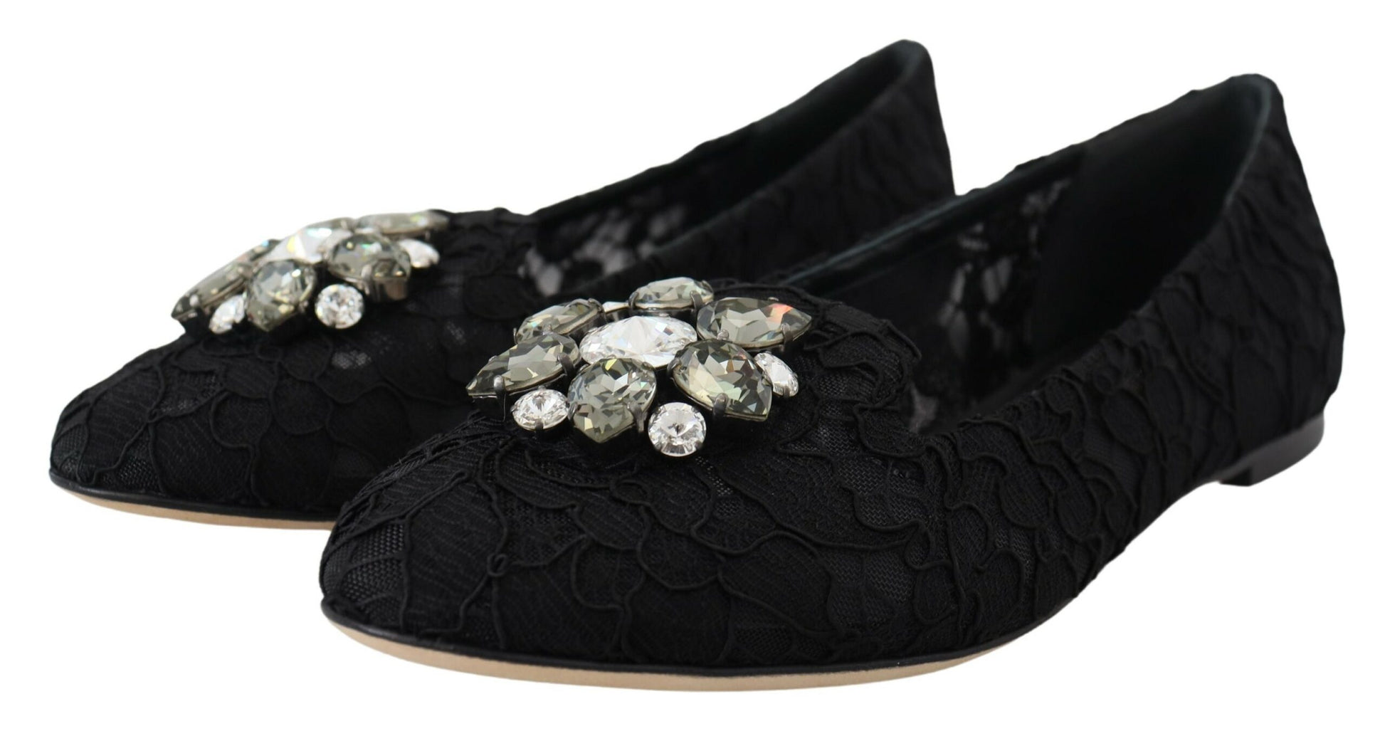 Chaussures plates en dentelle et cristaux Dolce &amp; Gabbana Taormina noires