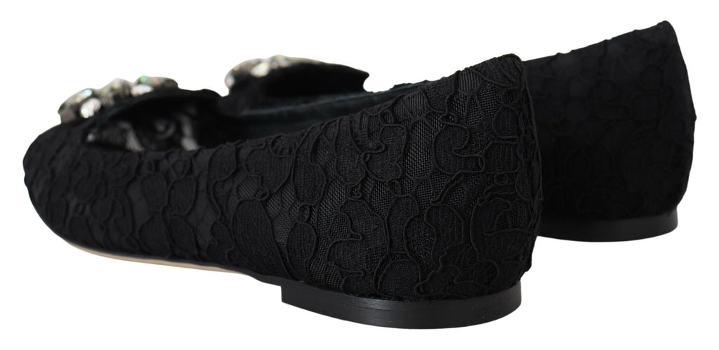 Chaussures plates en dentelle et cristaux Dolce &amp; Gabbana Taormina noires