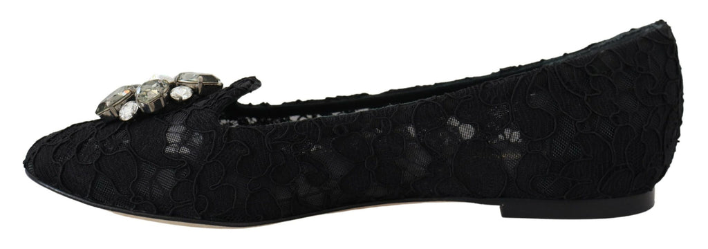 Chaussures plates en dentelle et cristaux Dolce &amp; Gabbana Taormina noires