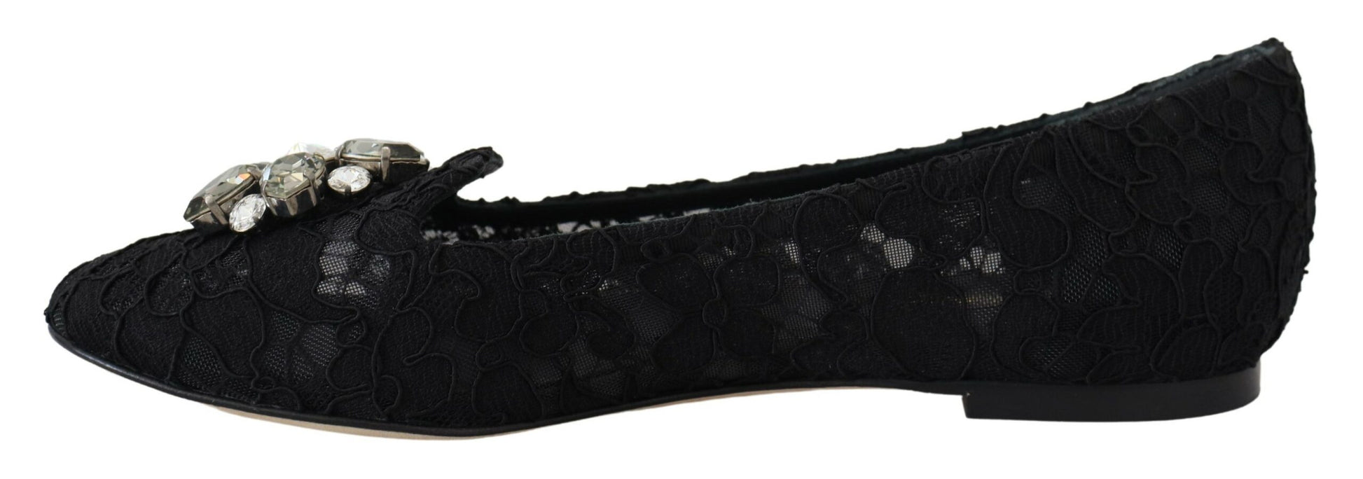 Chaussures plates en dentelle et cristaux Dolce &amp; Gabbana Taormina noires