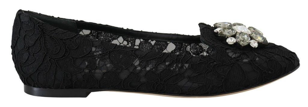 Chaussures plates en dentelle et cristaux Dolce &amp; Gabbana Taormina noires