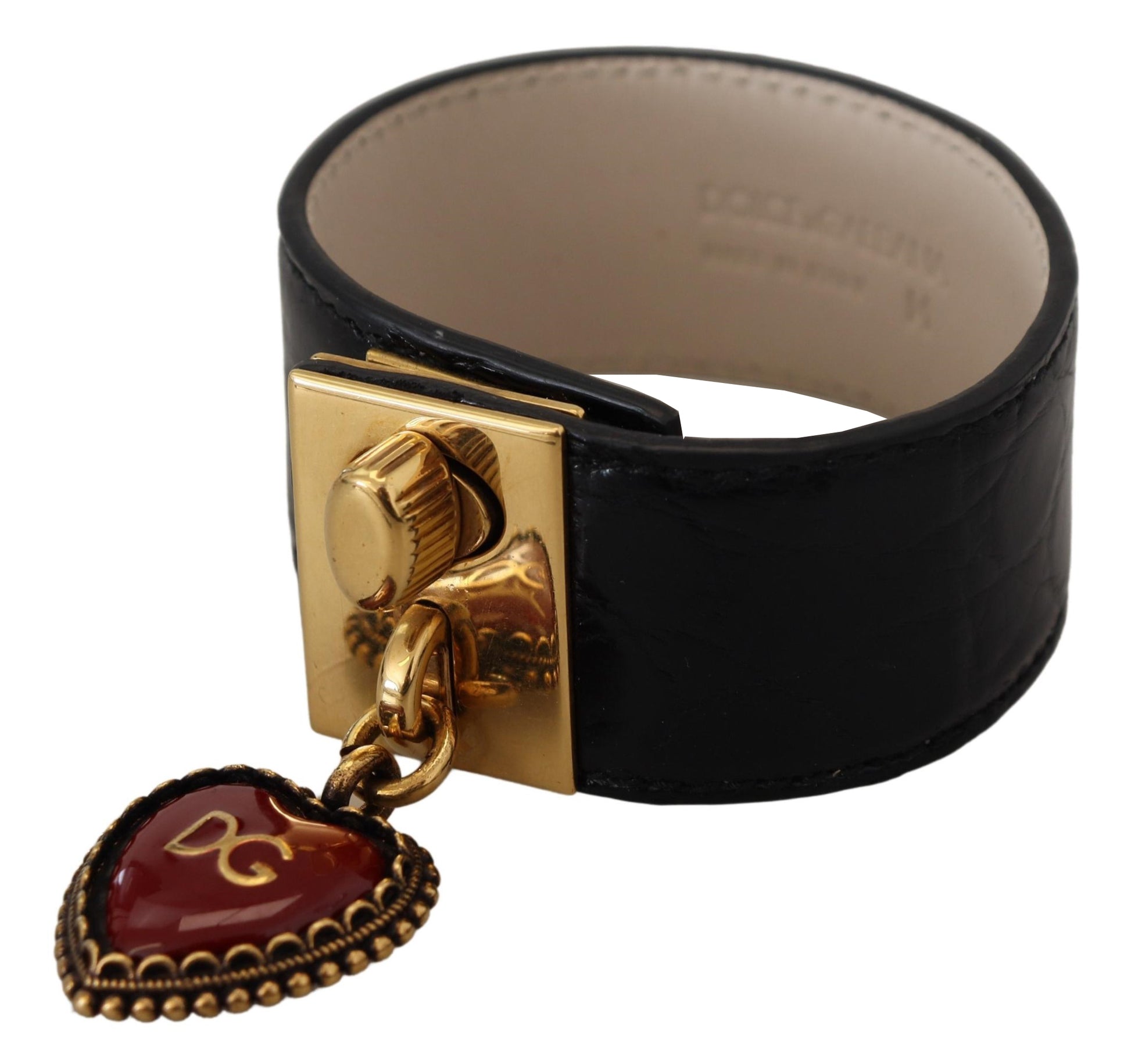 Bracelet porte-clés cœur DG en cuir Dauphine noir Dolce &amp; Gabbana