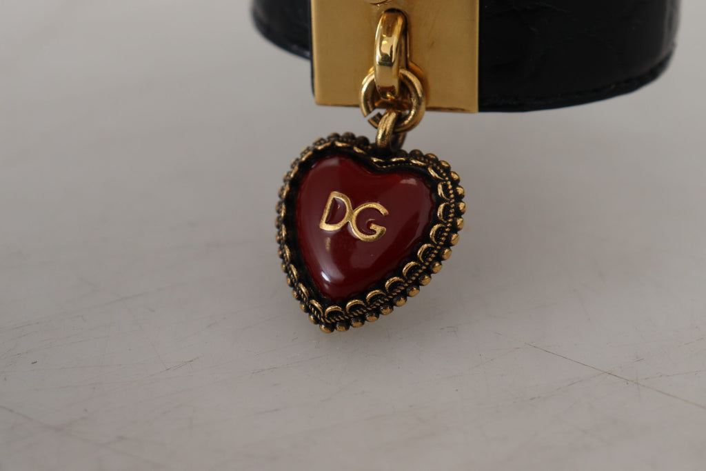 Bracelet porte-clés cœur DG en cuir Dauphine noir Dolce &amp; Gabbana