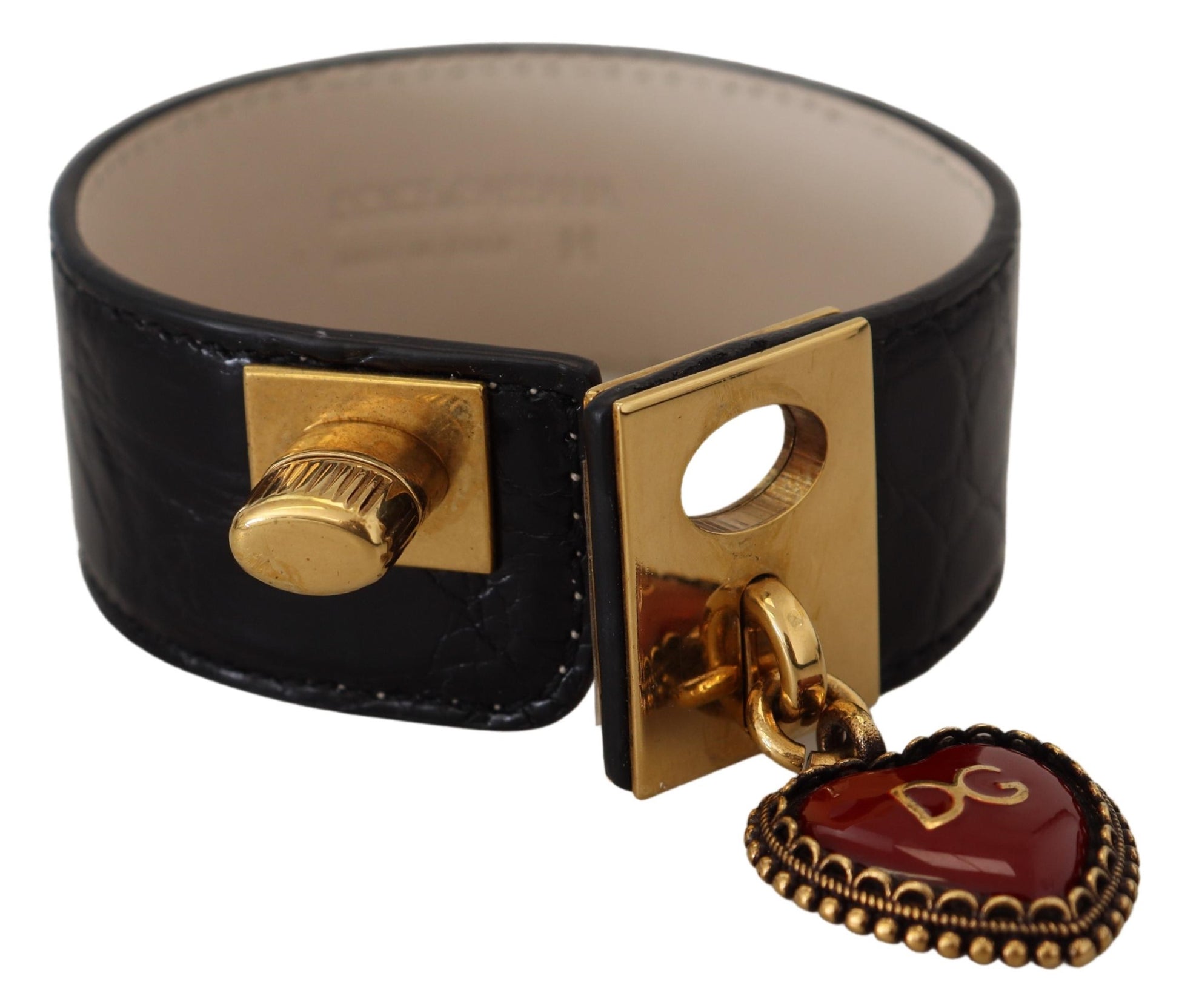 Bracelet porte-clés cœur DG en cuir Dauphine noir Dolce &amp; Gabbana