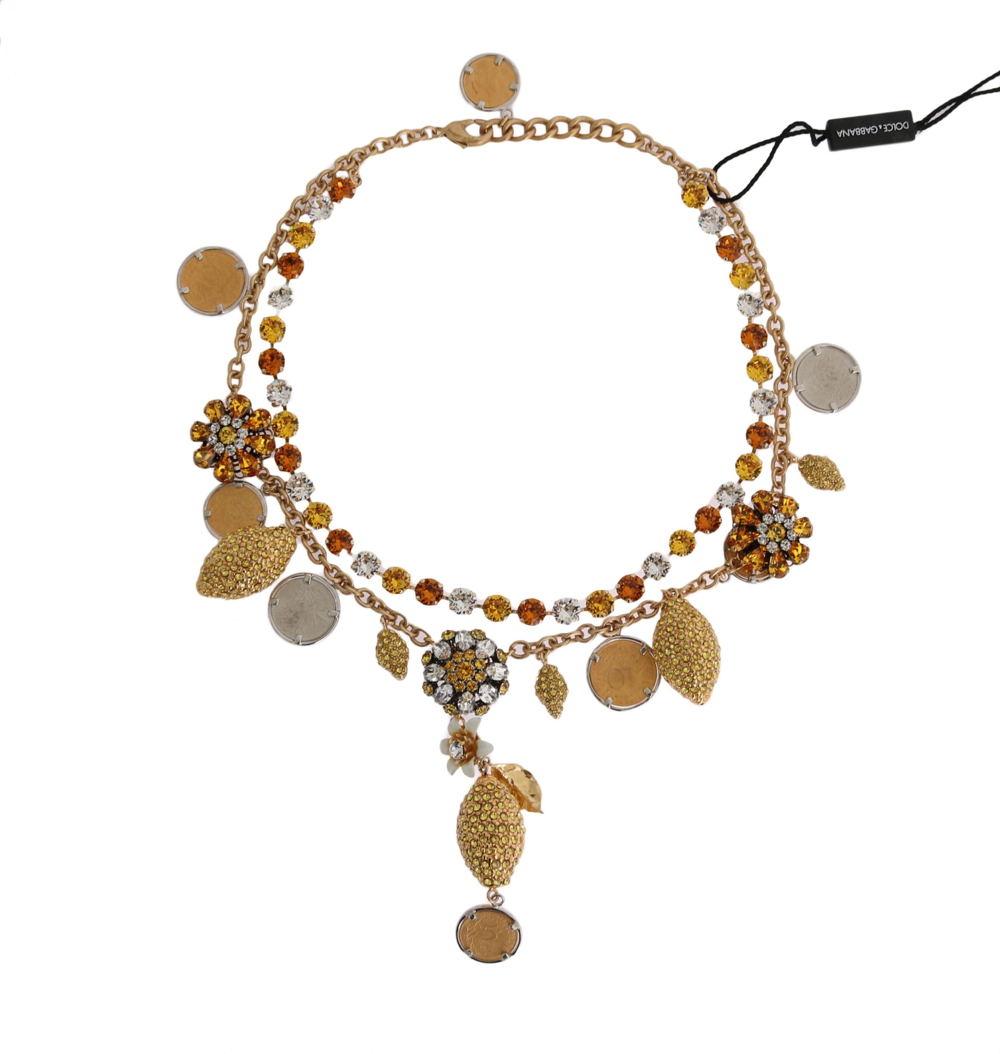 Collier Dolce &amp; Gabbana en laiton doré avec logo ananas et cristaux