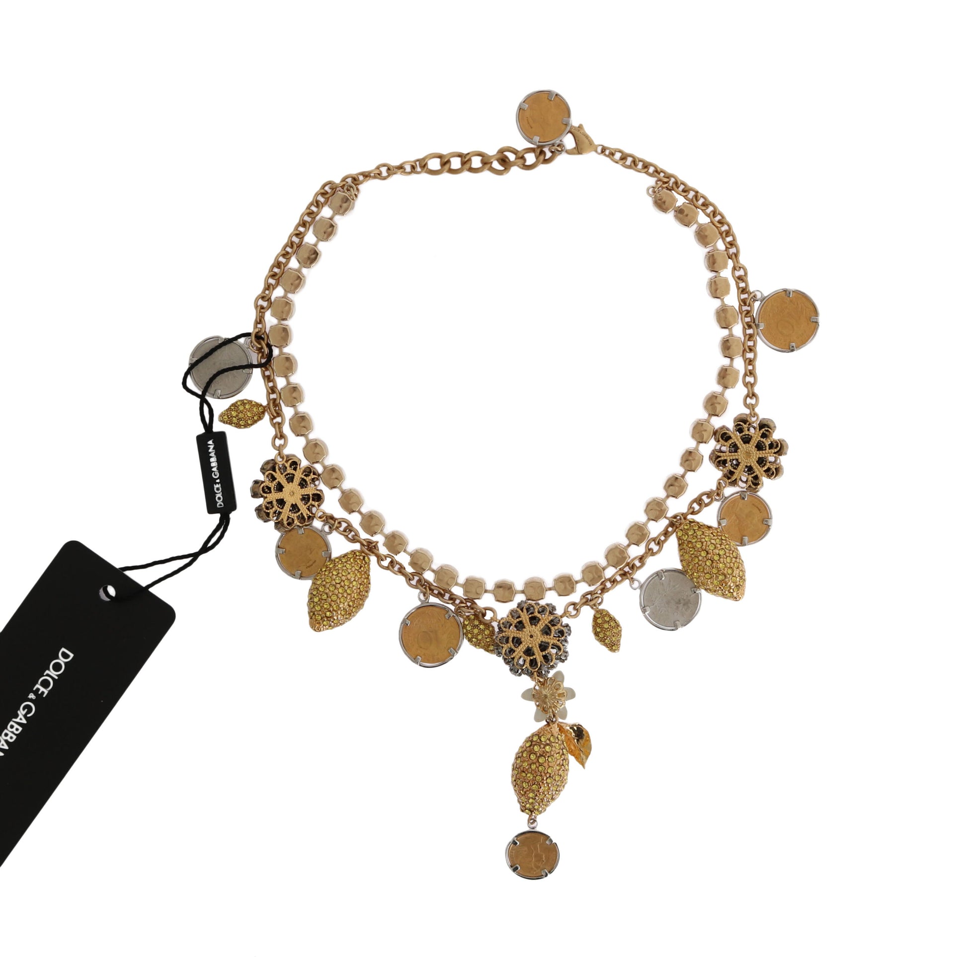 Collier Dolce &amp; Gabbana en laiton doré avec logo ananas et cristaux