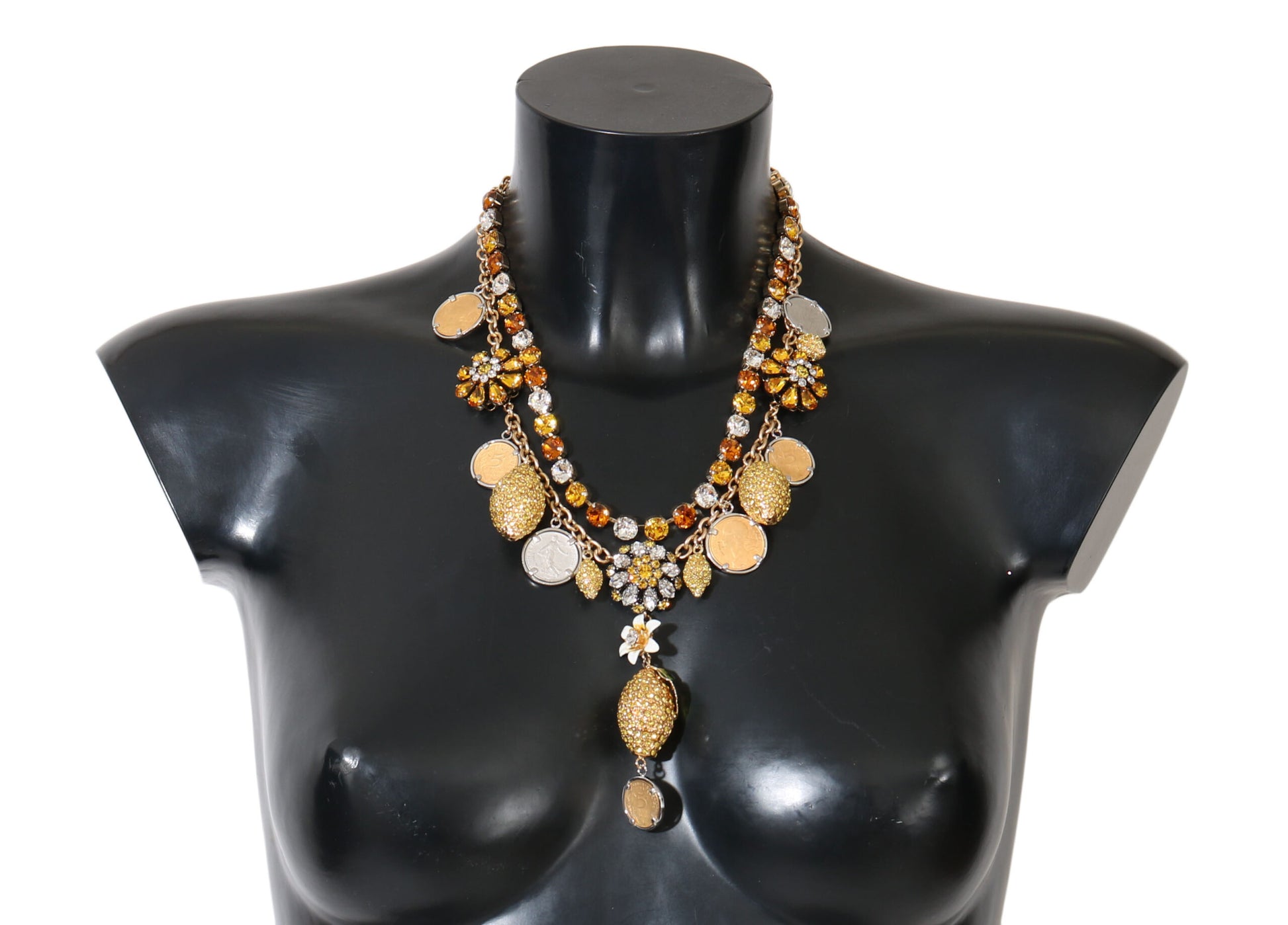 Collier Dolce &amp; Gabbana en laiton doré avec logo ananas et cristaux