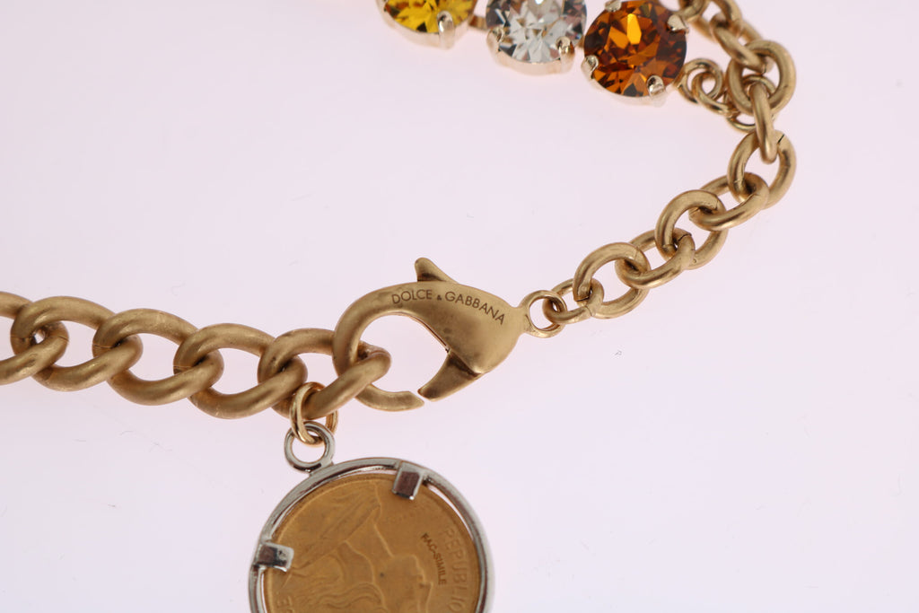 Collier Dolce &amp; Gabbana en laiton doré avec logo ananas et cristaux