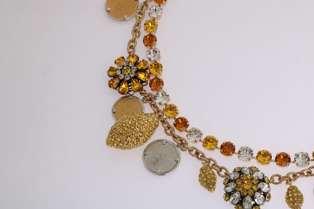 Collier Dolce &amp; Gabbana en laiton doré avec logo ananas et cristaux