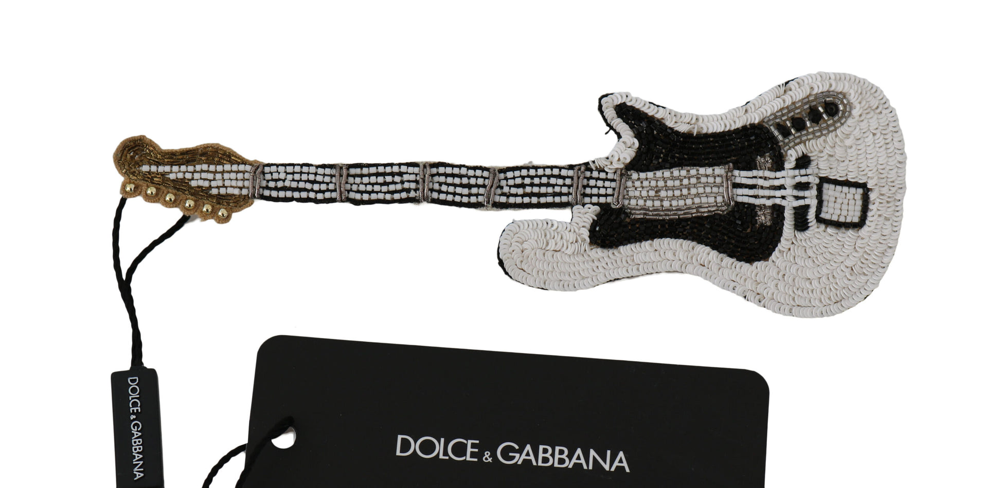 Broche guitare Dolce &amp; Gabbana en laiton doré et perles