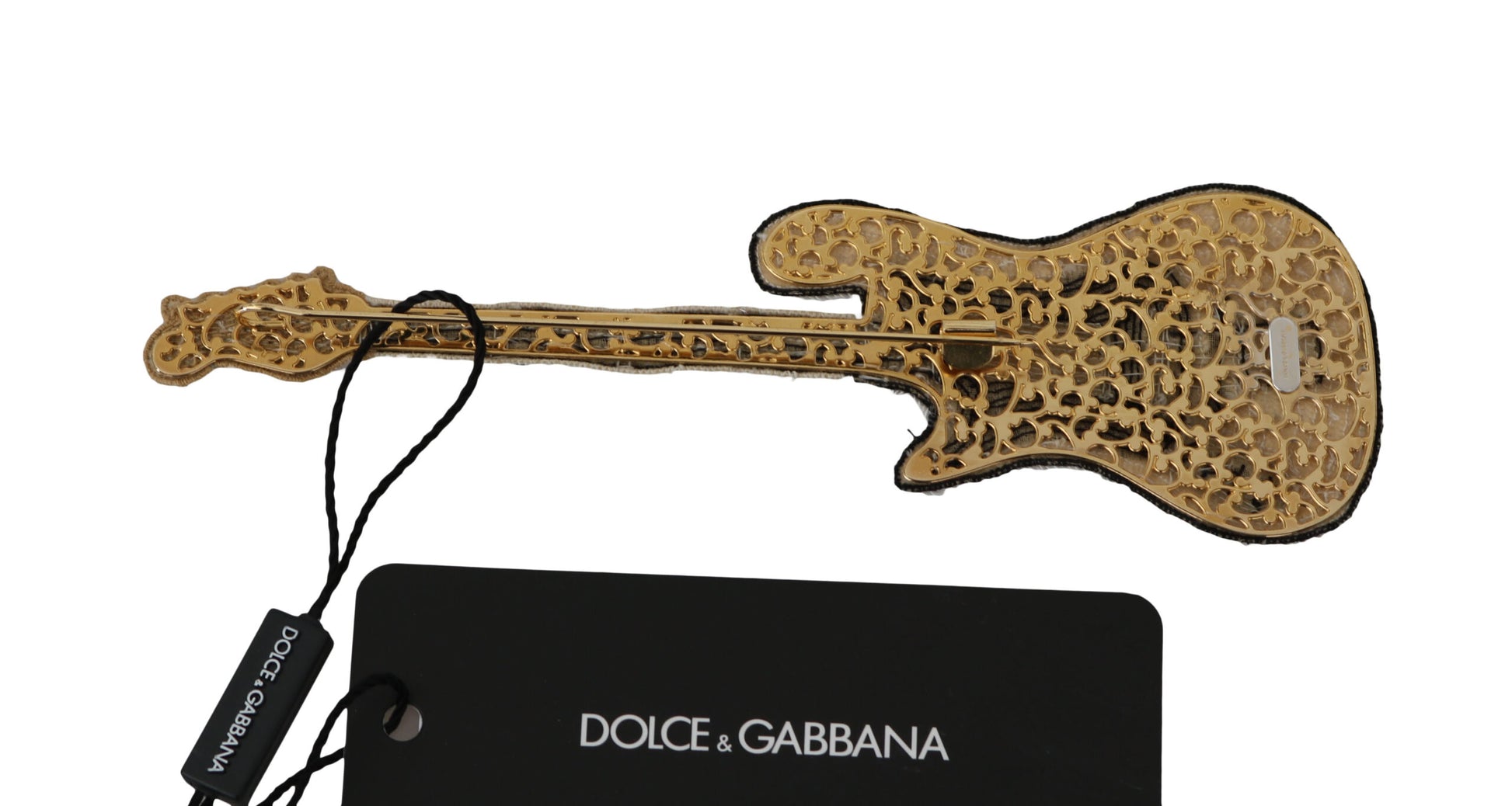 Broche guitare Dolce &amp; Gabbana en laiton doré et perles