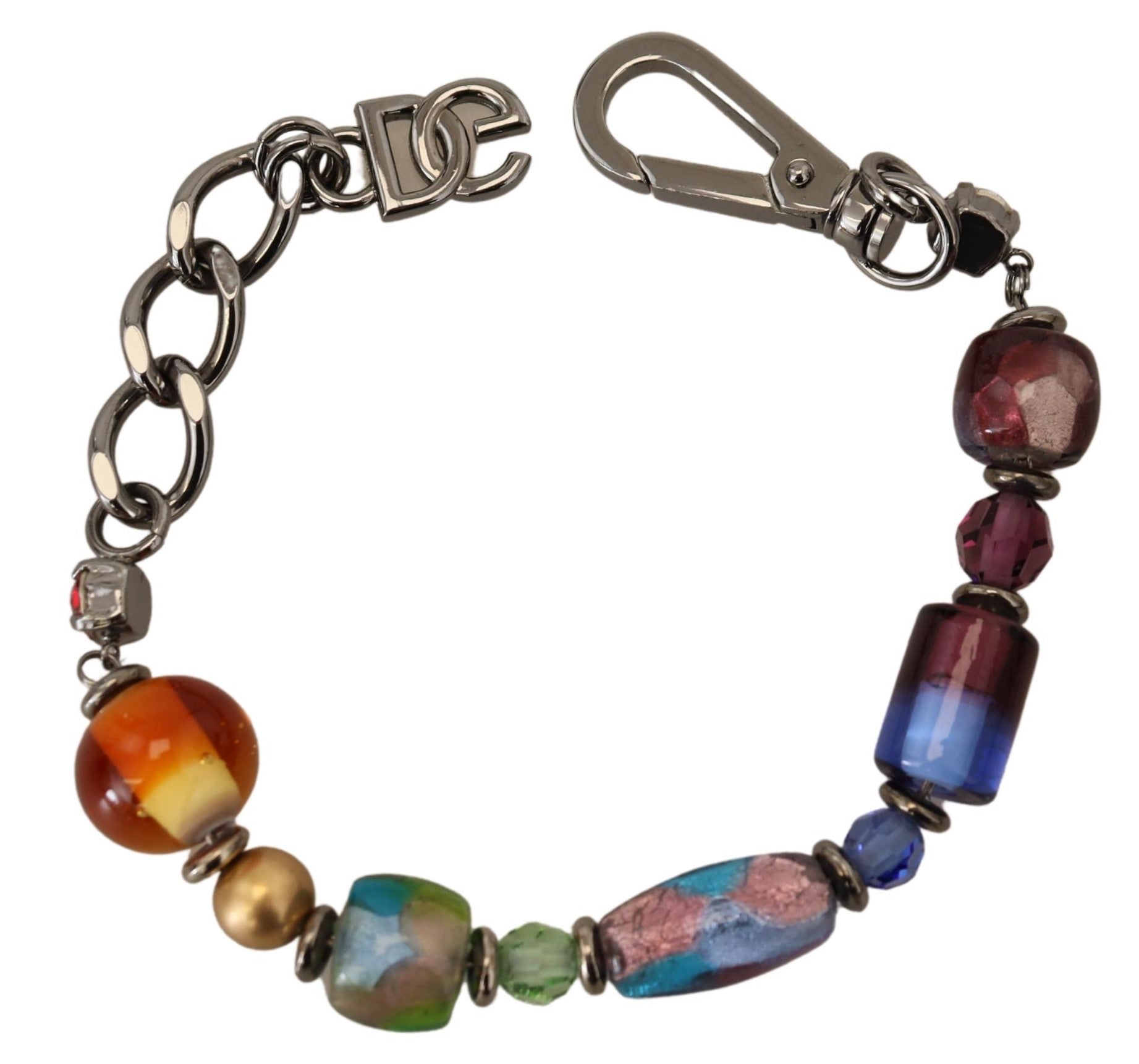 Bracelet Dolce &amp; Gabbana multicolore avec chaîne en argent et perles en laiton et fermoir mousqueton