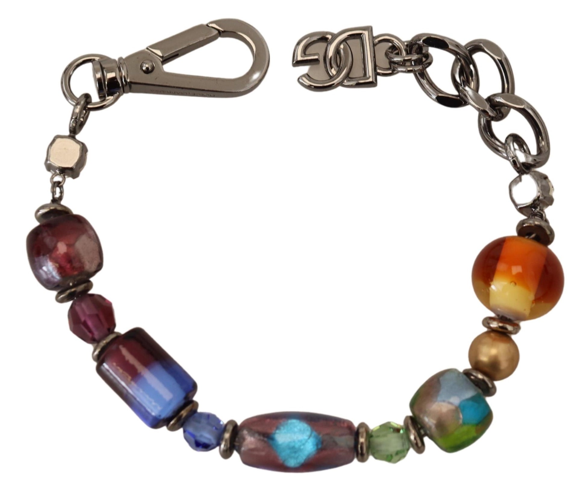 Bracelet Dolce &amp; Gabbana multicolore avec chaîne en argent et perles en laiton et fermoir mousqueton