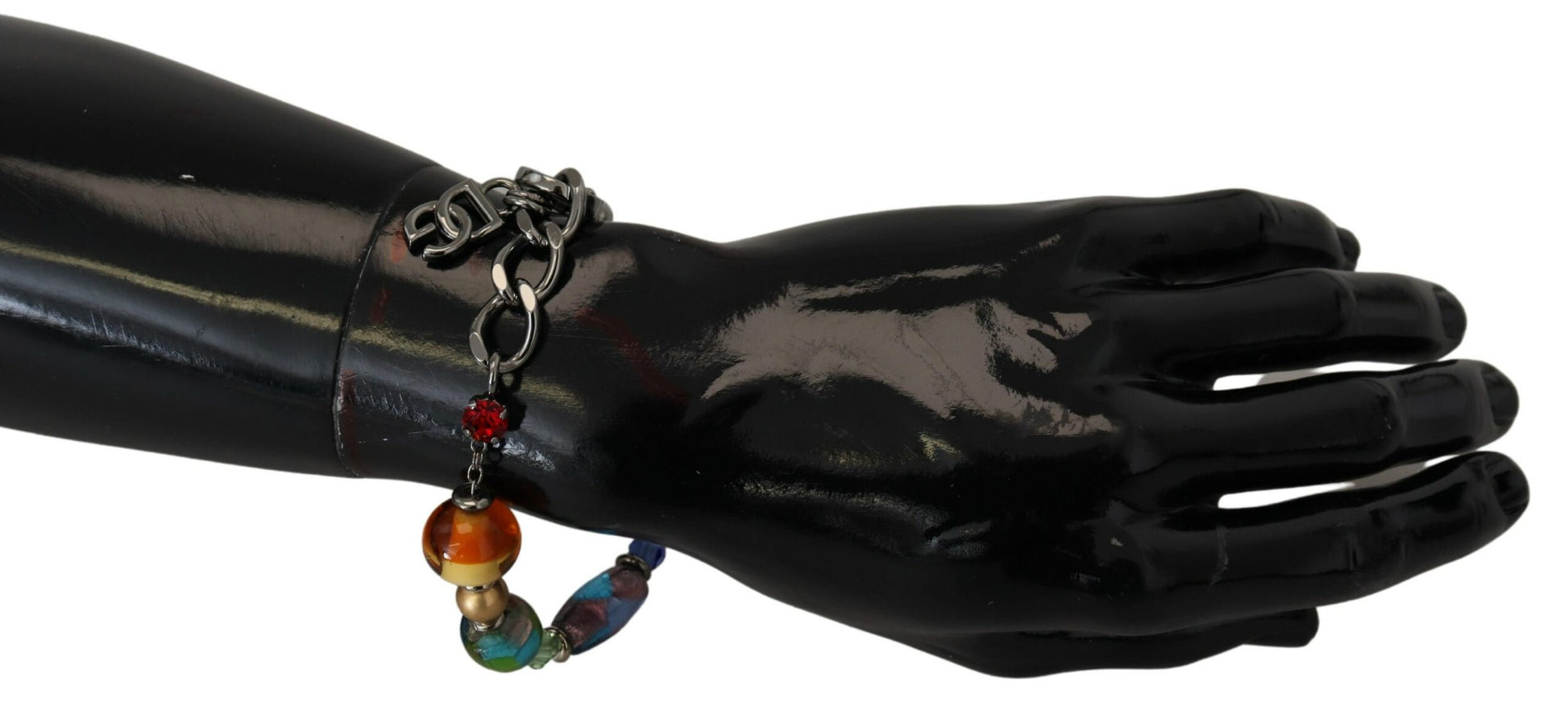 Bracelet Dolce &amp; Gabbana multicolore avec chaîne en argent et perles en laiton et fermoir mousqueton