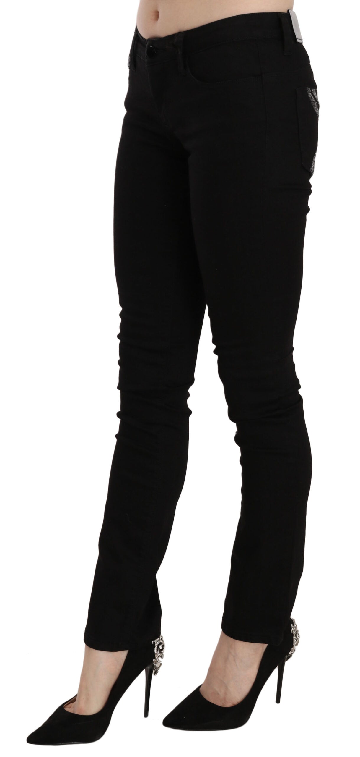 Jean slim noir à paillettes taille moyenne Costume National