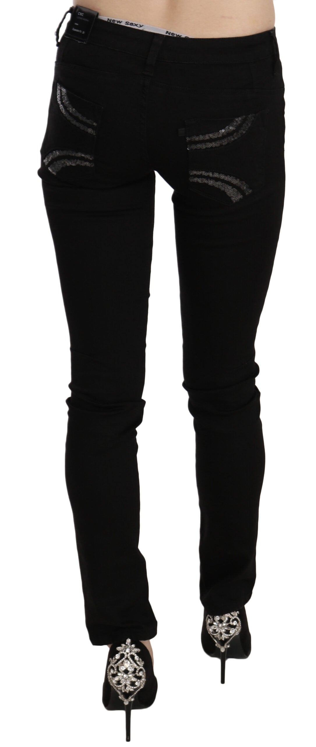 Jean slim noir à paillettes taille moyenne Costume National