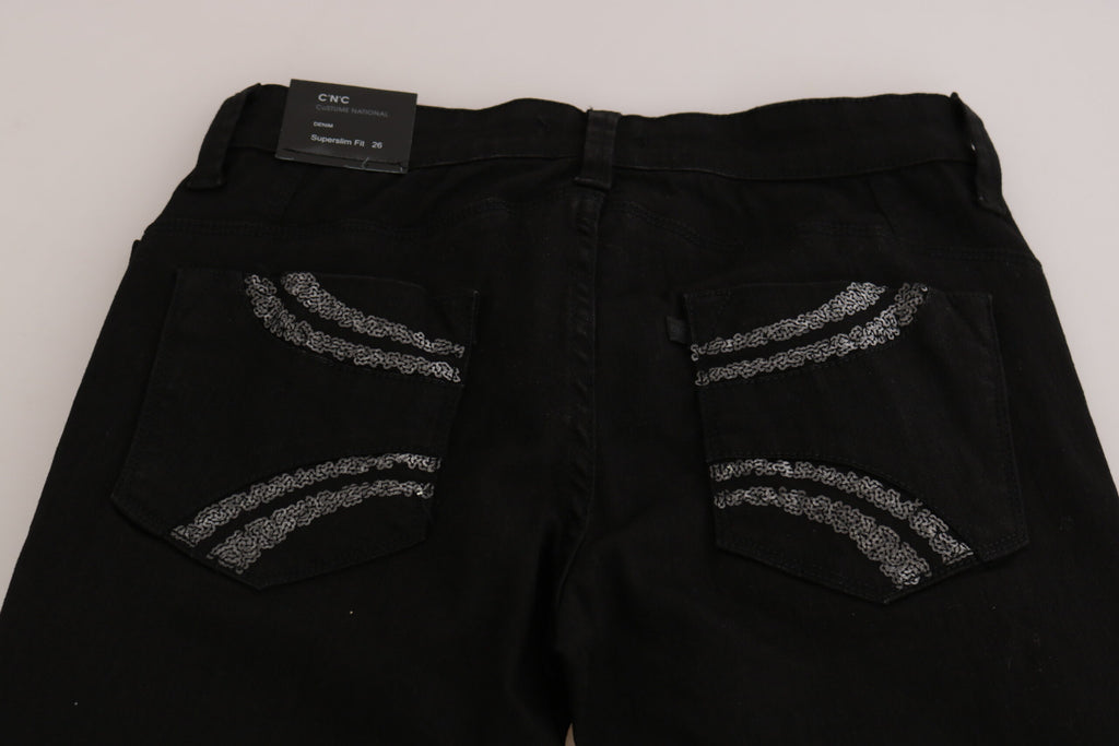 Jean slim noir à paillettes taille moyenne Costume National